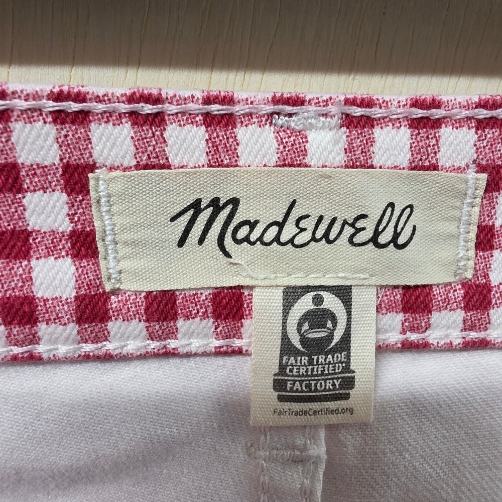 Madewell The Perfect Vintage Jean Red White Gingham Check High Rise Pants 29 - Picture 4 of 16